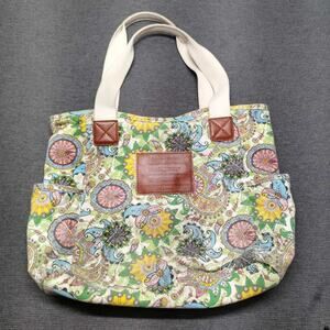 Malirona Tote Bag Multicolor Floral Print Canvas Zipper Top Shoulder Bag